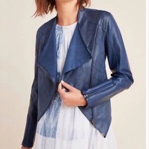 ANTHROPOLOGIE blank NYC blue snake faux leather jacket